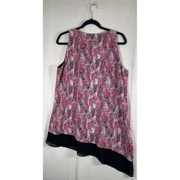 Zach & Rachel Women Size L Tank Tunic Pink Black Lined Chiffon Trim Asymmetrical - Picture 3 of 12